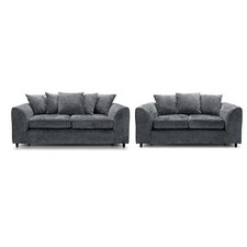 Dark grey Corner 4 Seater Sofa Alaska Chenille 3&2 Couch Set Matching footstool