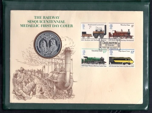 GB - 1975 Railway 150th Anniversary Medallic Coin First Day Cover in Folder