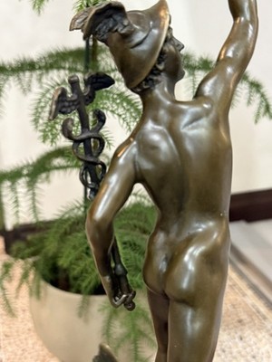 Bronze Mercury Sculpture Hermes Statue Caduceus Cupid Mythology Wings Helmet Art