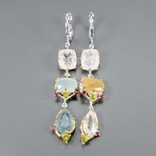 Handmade 30 ct+ Natural Aquamarine Earrings 925 Sterling Silver /E133033