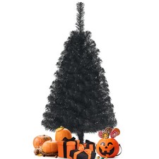 Costway Unlit Artificial Christmas Halloween 3ft Mini Tree Black w/Plastic Stand