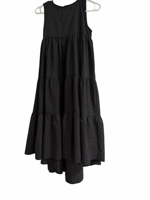 C'era Cera Una Volta Girl 14 Dress Cottagcore Black Sleeveless Tiered Midi Hi-Lo
