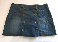 Vintage 80s 90s DUCHESSE Blue Jean Mini Skirt Buttons Pockets Size 11