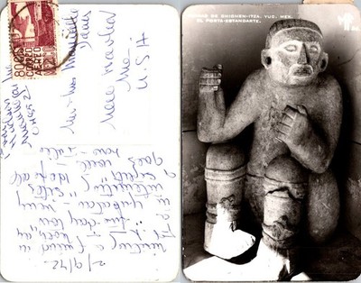 Chichen-Itza Yuc Mexico El Porta-Estandarte B&W Photo Postcard Mailed 1972