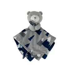 Baby Essentials Grey Teddy Bear Lovey 14" Security Blanket Blue Trees Clouds