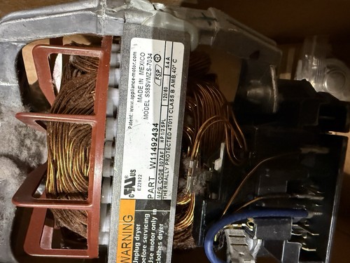 Whirlpool Washer Motor W11492434 S85SVW2S-7034 Silver Copper Black Metal