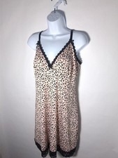 Leopard-Print Lace-Trim Chemise Slip in Pink Black Women's Size L