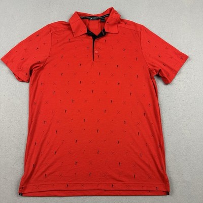 Adidas Polo Shirt Men Medium Red Golf Club Print Adicross Short Sleeve Logo M