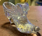 Vintage Fenton Clear White Opalescent Hobnail Cat Head Shoe Slipper Art Glass