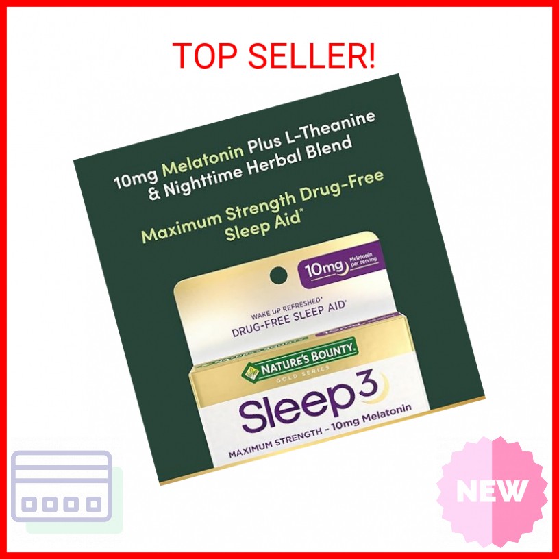 Nature's Bounty Melatonin, Sleep3 Maximum Strength 100% Drug Free Sleep Aid, L-T