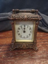 Antique Waterbury Ornate Brass Carriage Clock Patented 1889 Fabulous! 5 In Wow!