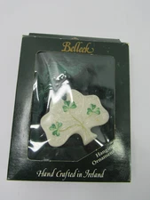 Vintage Belleek Christmas Tree Ornament Kylemore Irish Shamrock Porcelain GUC