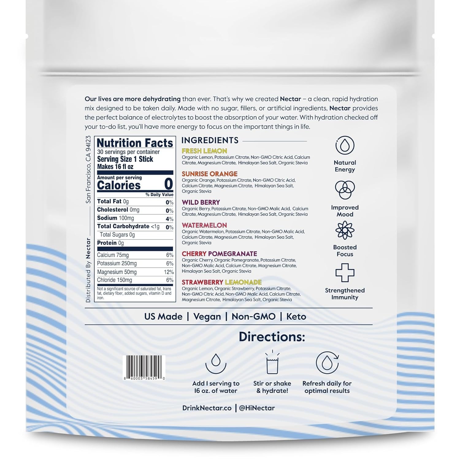 Nectar Hydration Packets - Electrolytes Powder Packets - No Sugar or Calories...