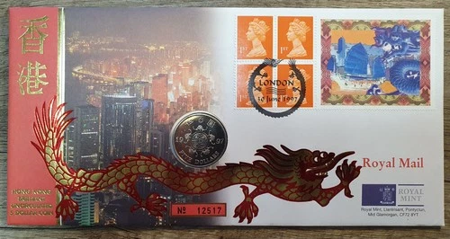 1997 HONG KONG FIRST DAY COVER FDC WITH FIVE 5 DOLLAR COIN #3537