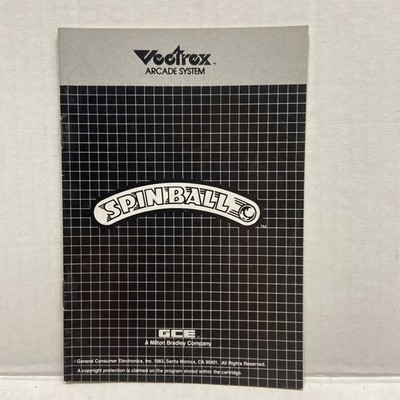 VECTREX Arcade System- SPIN BALL  MANUAL ONLY  Vintage 1983 *NO GAME or BOX* GCE