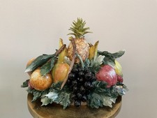 Large 1950s Italian Capodimonte Hand Painted Majolica Fruits Centerpiece 13  