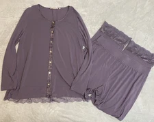 Soft Surroundings Women’s Pajama Set XL Dusty Purple Lace Edge Lounge Wear Comfy