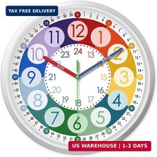 XFM Learning Clock for Kids 8 Inch Silent Wall Clocks Battery Operated Colorful