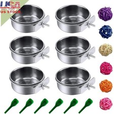 Stainless Steel Bird Feeding Dish Cups W/ Clamp Holder Bird Spoon Ball Toys New