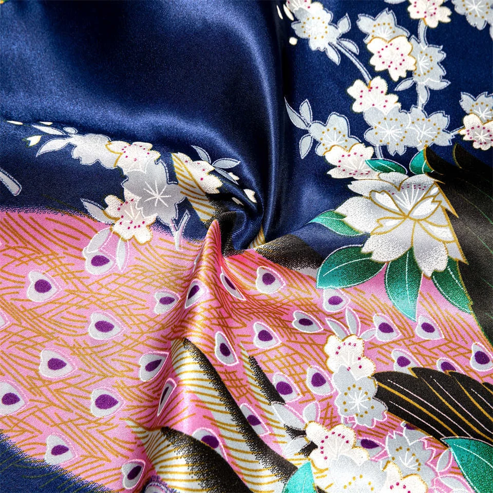 Womens Kimono Robe Peacock Dressing Gown Blossoms Nightwear Long Bride Sleepwear - Image 3 of 4