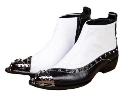 White Studded Men\'s Ankle Boots with Buckle Straps Alexander McQueen White Leather Rave Buckle Boots 37.5 main image 4