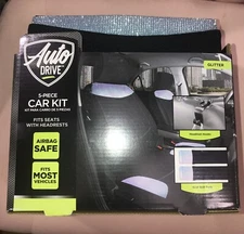Auto Drive 5 Piece Seat Cover Kit Diamond Black Polyester Universal Fit Glitter