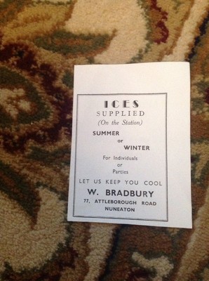Ephemera Advert 1954 W Bradbury Ices  Nuneaton b1t