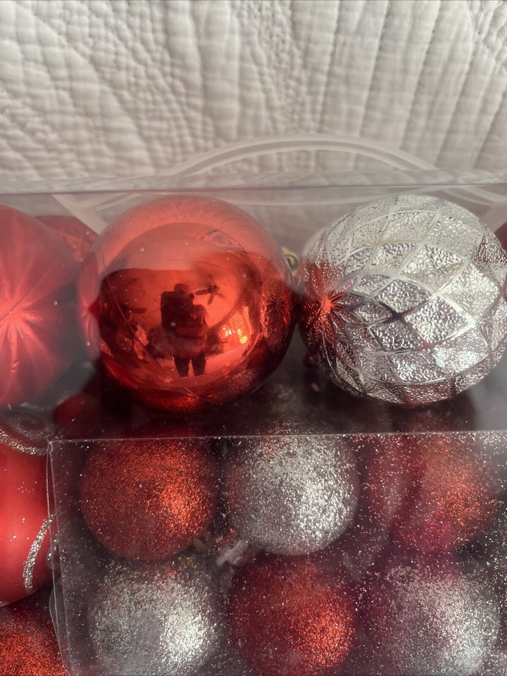 68 Count Shatterproof Ornaments In Red & Silver eBay