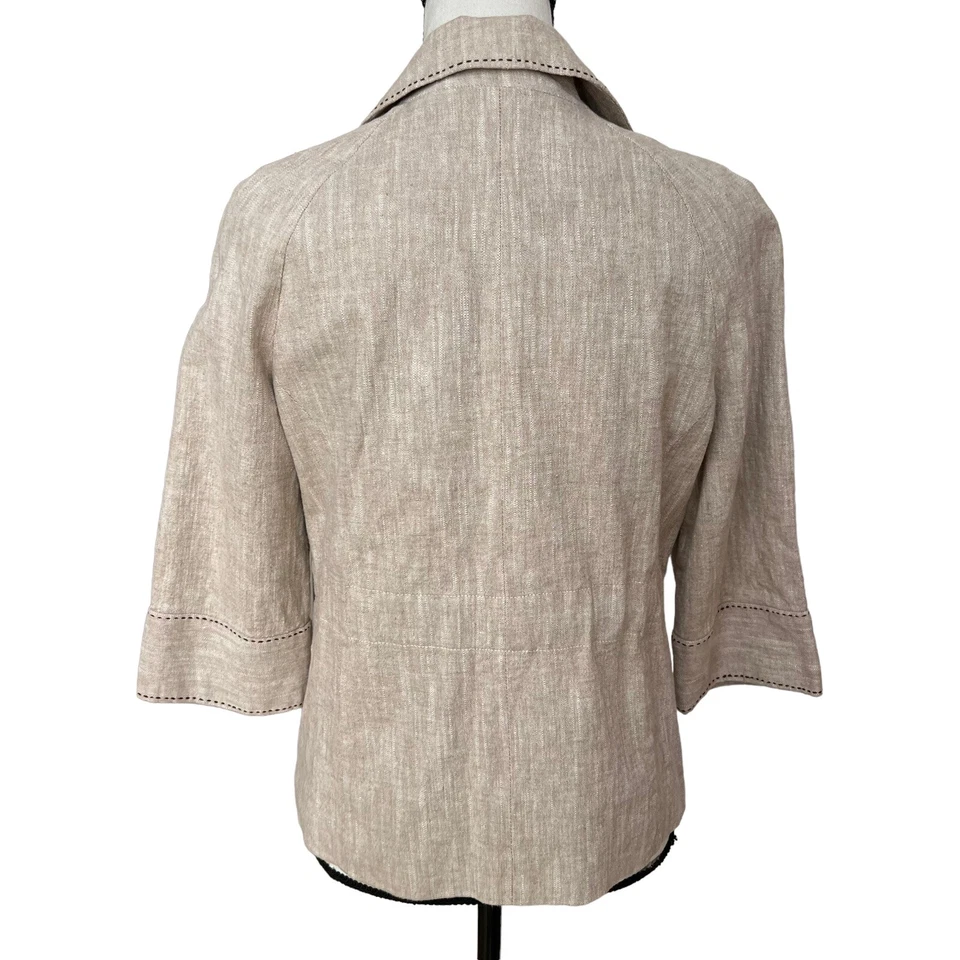 Willi Smith Women's Beige Brown Blazer Linen Blend Jacket Ribbon Drawstring Sz 6 - Image 2 of 4