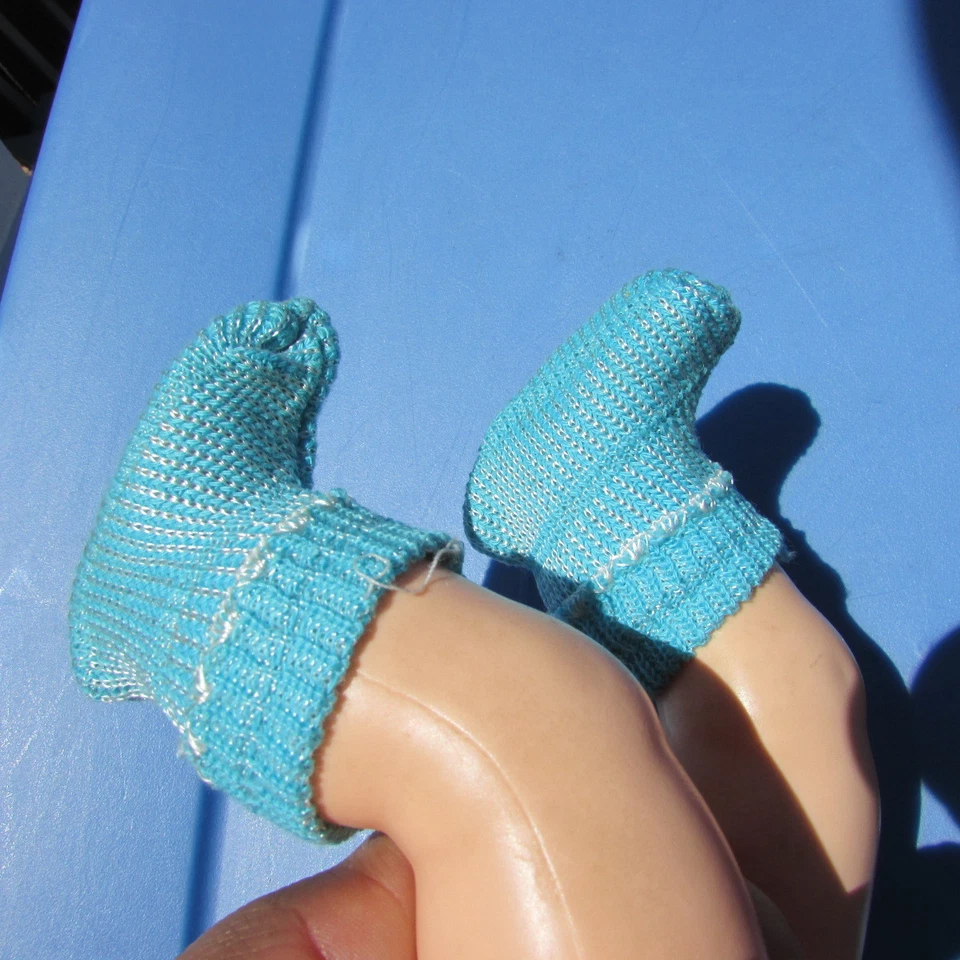 Vintage Doll Knit Rayon Outfit Jacket Booties Dy-Dee, Tiny Tears 12" Blue 1950s - Image 3 of 4