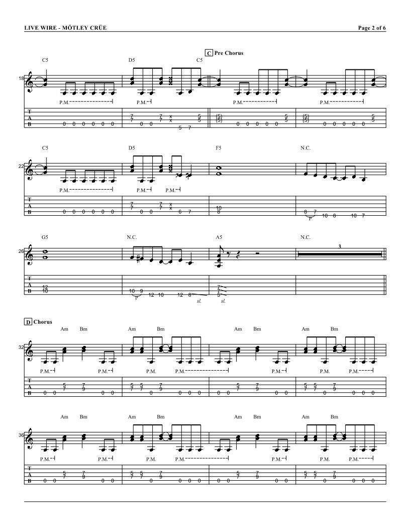 Live Wire Sheet Music, Motley Crue