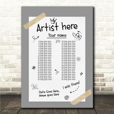 Listing image for Concert Setlist Poster Print Canvas Grey Doodle - Any Artist, Date, Gig, Venue