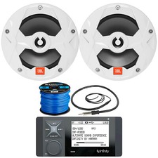 Infinity R3000 Bluetooth Radio, 2x 6.5" 225W White Marine Speaker, Wire, Antenna