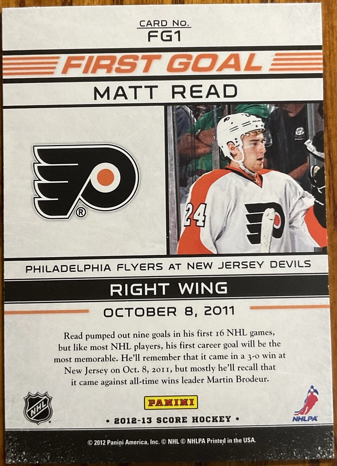 2012-13 Score First Goal Matt Read #FG1 Philadelphia Flyers - Image 2 of 2