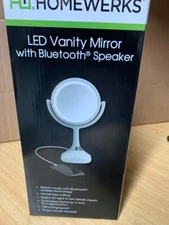 homewerks makeup mirror led light, bluetooth speaker, microphone grey