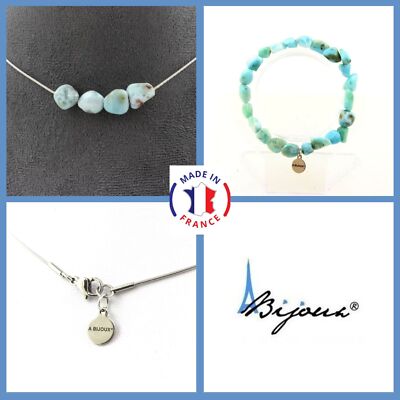 Parure En Pierre De Larimar (collier/boucle/bracelet) - Pierre Bleue Naturelle - Forme Goutte - Thème Chakra