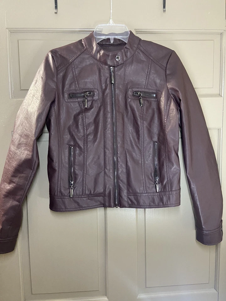 Jou Jou Vegan Leather Moto Jacket Small Faux Fur Lining - Image 3 of 4