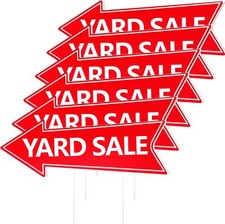 6PCS Yard Sale Signs Directional Arrow Signs with Stakes Double Sided Red Yar...