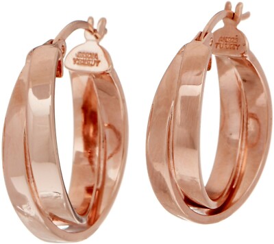 Polished Crossover Hoop Earrings 14K Rose Pink Gold Clad Sterling Silver QVC