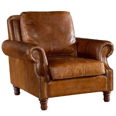 Crafters and Weavers English Rolled Arm - Arm Chair - Light Brown Leather
