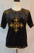 Ethiopian Traditional Cross Embroidered Black Velvet Women's Top  s Size S