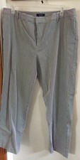 Chaps Pants 18 Plus Woman’s Blue White Striped Pockets Straight Leg Hook Zipper