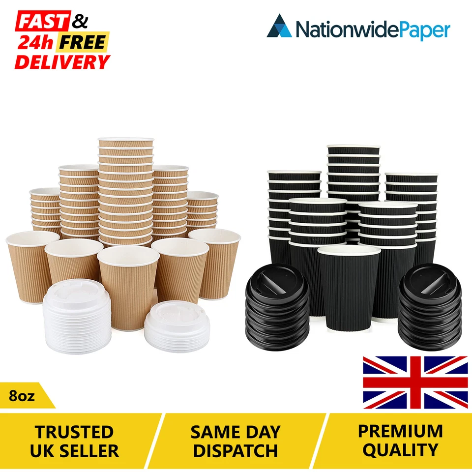 NATIONWIDE PAPER Disposable Coffee Cups Paper Cups Kraft Cups For Hot Drinks Triple Layer 8oz