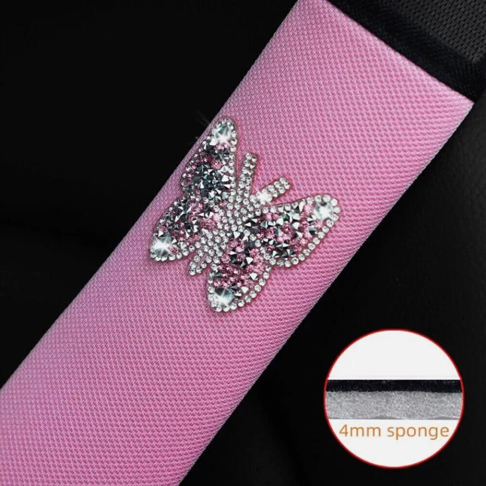 Accesorios para automóvil Cinturón de seguridad Almohadilla para el hombro Correa Cubierta con Bling Estrás Mariposa Foto 2 de 4