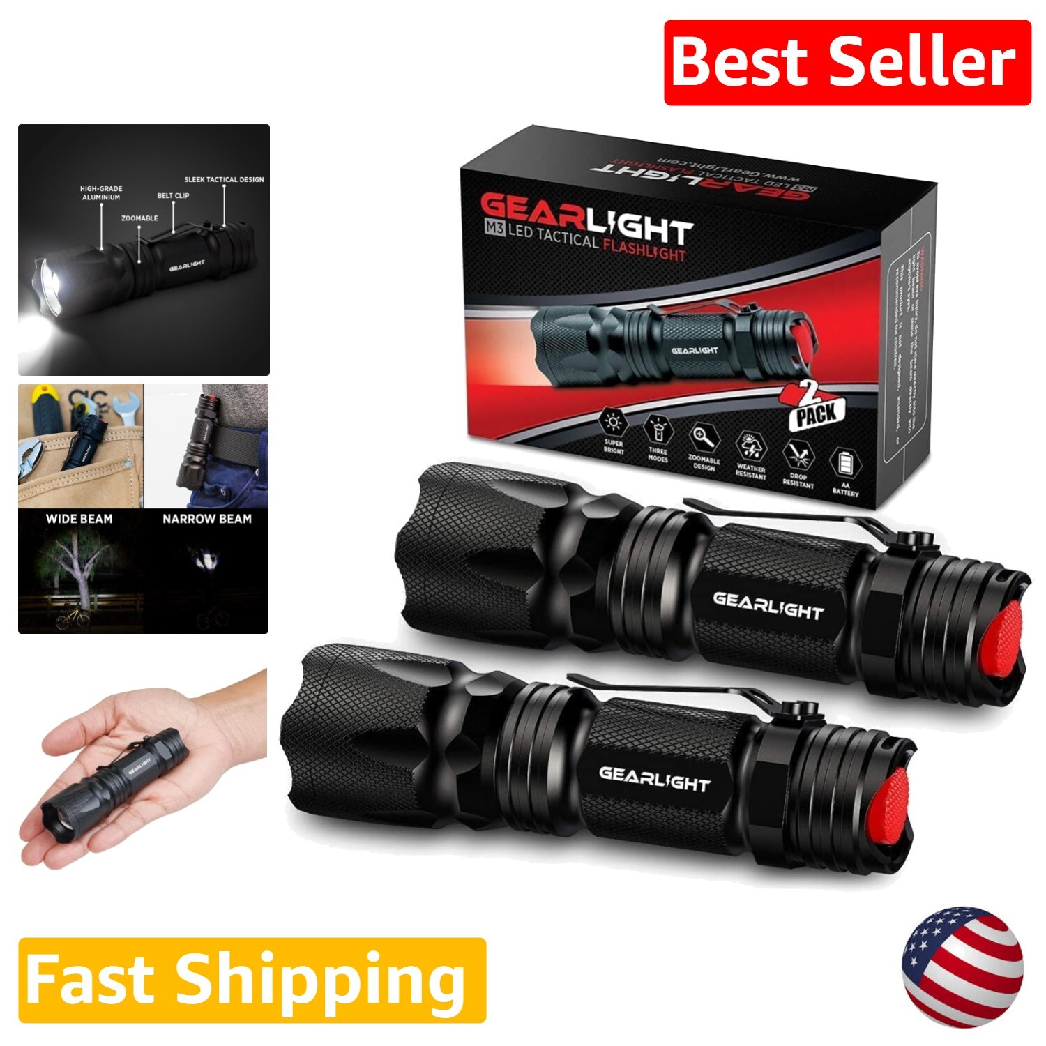 Mini LED Flashlight Set - 2 Bright Tactical Lights for Camping & Emergency Use