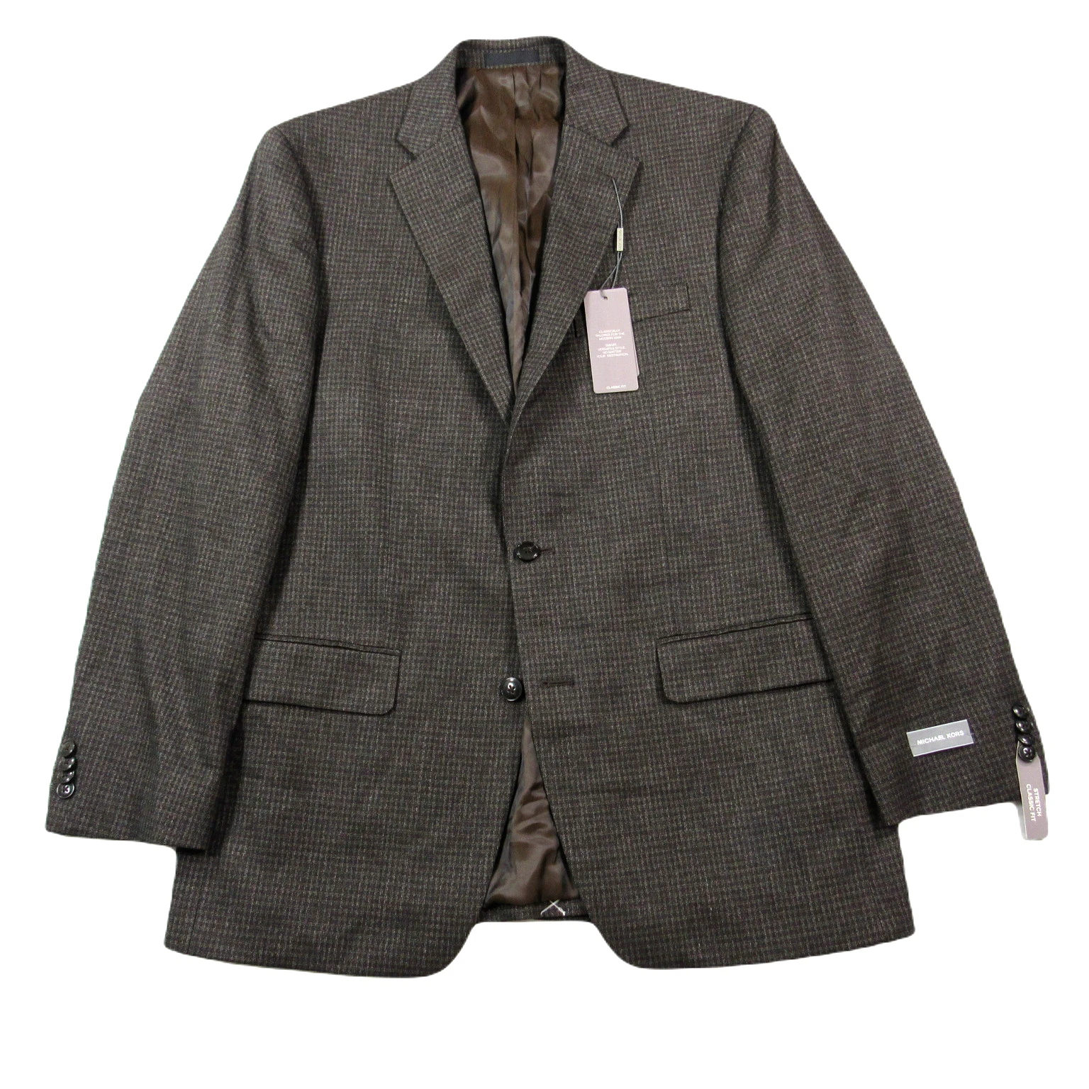 Cappotto sportivo Michael Kors check uomo 42L marrone vestibilità classica elasticizzato $295