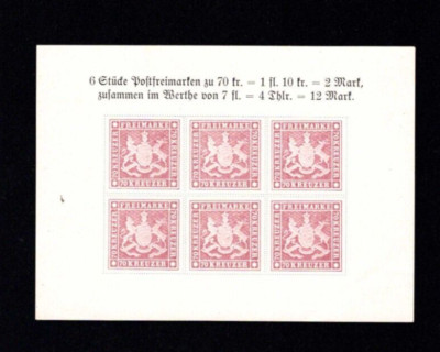 Vignette Block ''70 Kreuzer Marke Württ.''  1957  (O-2)