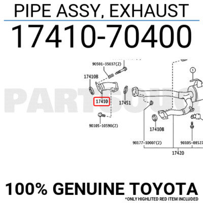 1741070400 Genuine Toyota PIPE ASSY, EXHAUST 17410-70400 | eBay UK