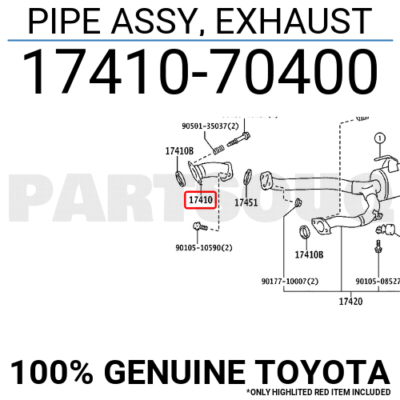 STAR 1741070400 Genuine Toyota PIPE ASSY, EXHAUST 17410-70400 | eBay
