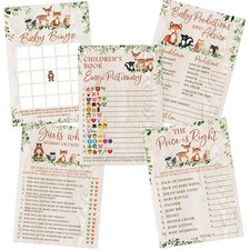 Baby Shower Kit, Double-Sided Woodland Theme, 5 Games and Activities 50 Guests
